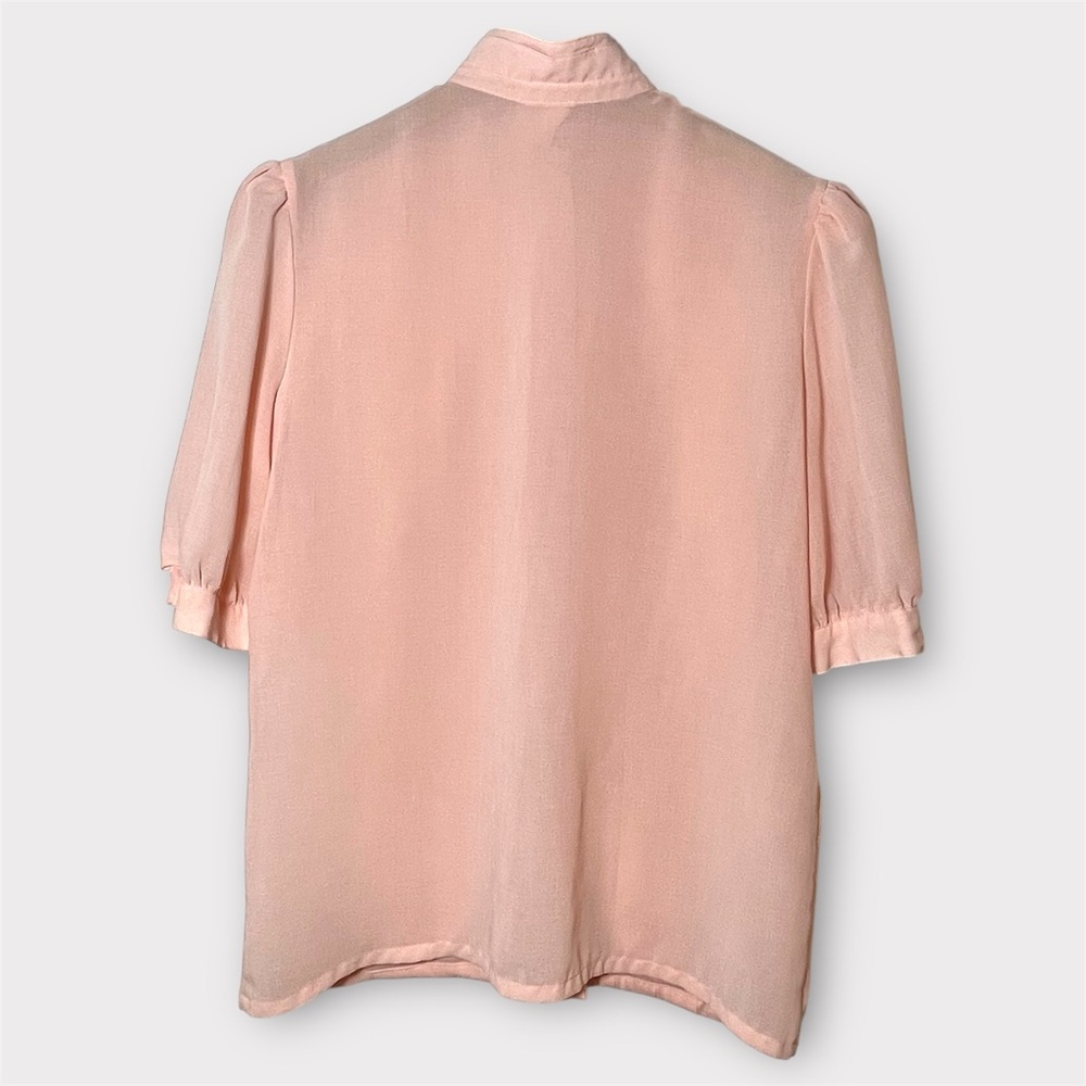 Vintage Poet by Nicola Coral Pleated High Collar Blouse Top - Picture 4 of 8